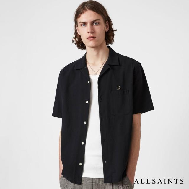 【ALLSAINTS】DISARM 個性迷人龍形刺繡印花夏威夷短袖襯衫-黑(舒適版型)