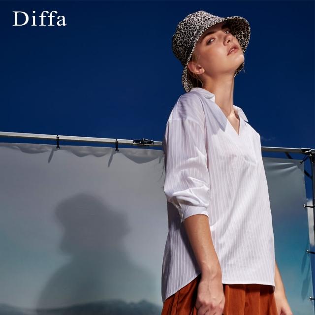 【Diffa】暗條紋開襟棉質上衣