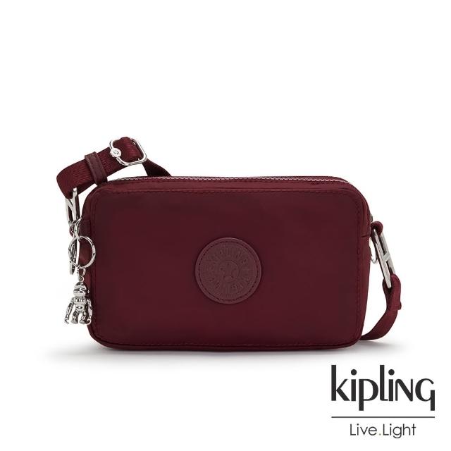 KIPLING【KIPLING】霧感胭脂紅輕便長方形多袋斜背包-MILDA