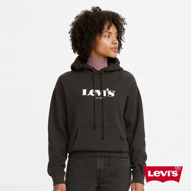 LEVIS【LEVIS】女款 重磅口袋帽T / 復古摩登Logo / 400GSM厚棉 / 黑-人氣新品