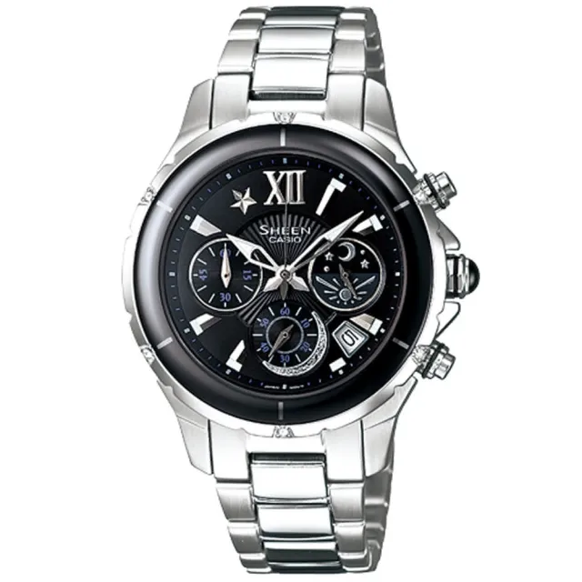 Casio Sheen 典雅璀璨日月計時陶瓷錶 黑 She 5512sg 1adf Momo購物網