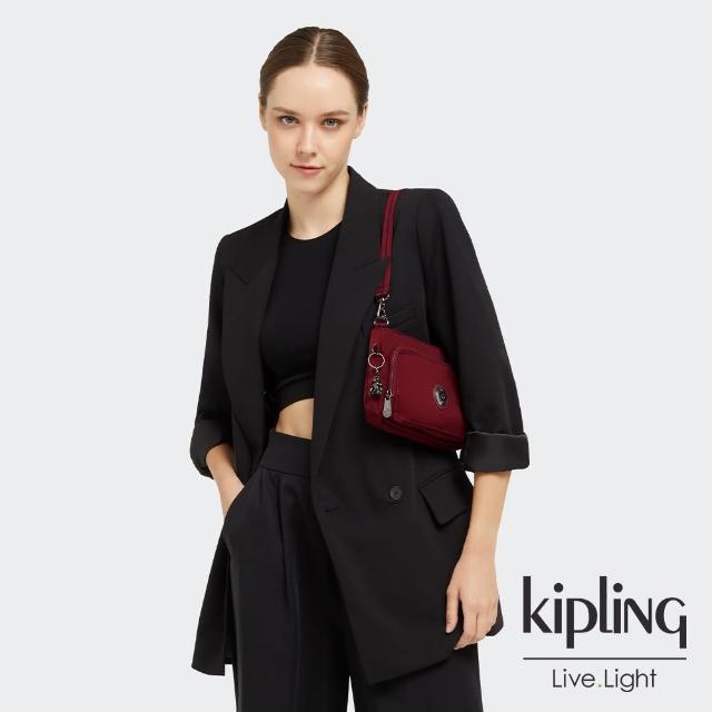 KIPLING【KIPLING】大人感紅酒色前袋拉鍊長形肩背包-MYRTE