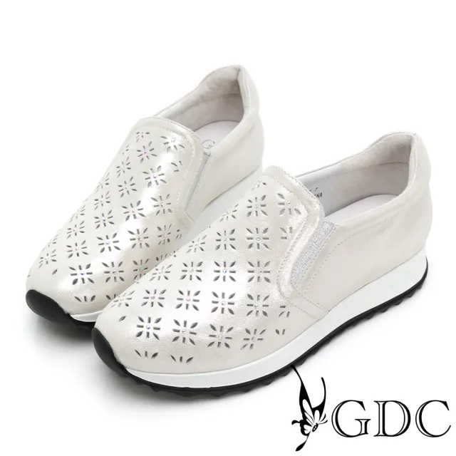 【GDC】真皮簍空雕花舒適百搭素色厚底休閒鞋-銀色(114595-98)