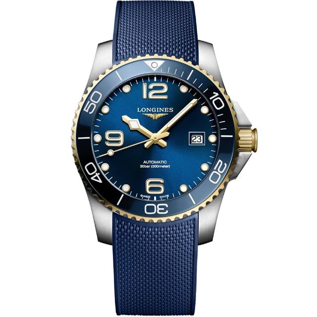 【LONGINES 浪琴】深海征服者浪鬼陶瓷潛水機械錶-藍x金/41mm(L37813969)