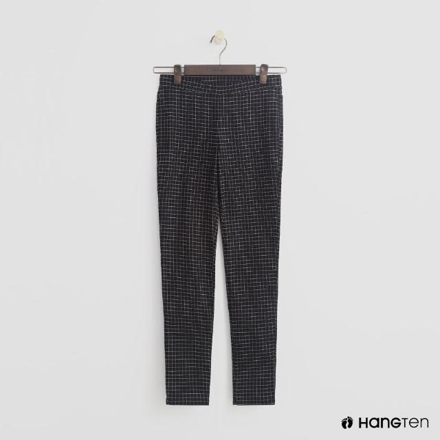 【Hang Ten】女裝-簡約彈性合身長褲-黑格