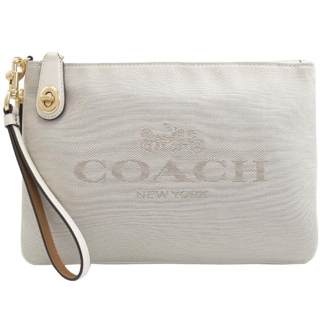 【COACH】大LOGO轉釦手提大手拿包商務包萬用包(淺褐 大款)