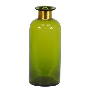 【YU Living 信歐傢居】北歐黃銅環透明玻璃花瓶 花器(高25cm/綠色)