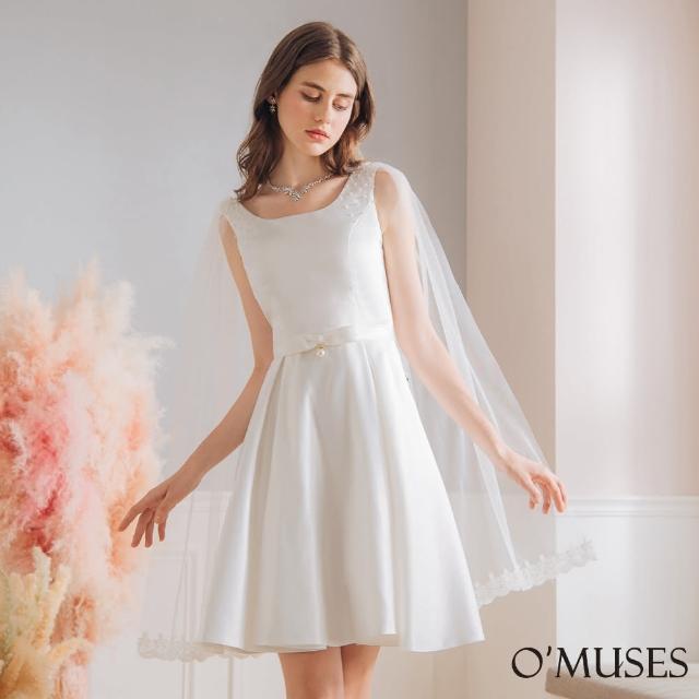 OMUSES【OMUSES】兩件式珍珠蕾絲伴娘白色短禮服18-A1919(S-2L)