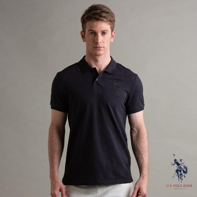 U.S. POLO ASSN.【U.S. POLO ASSN.】花紗大馬POLO衫-黑色(100%純棉、版型偏小)