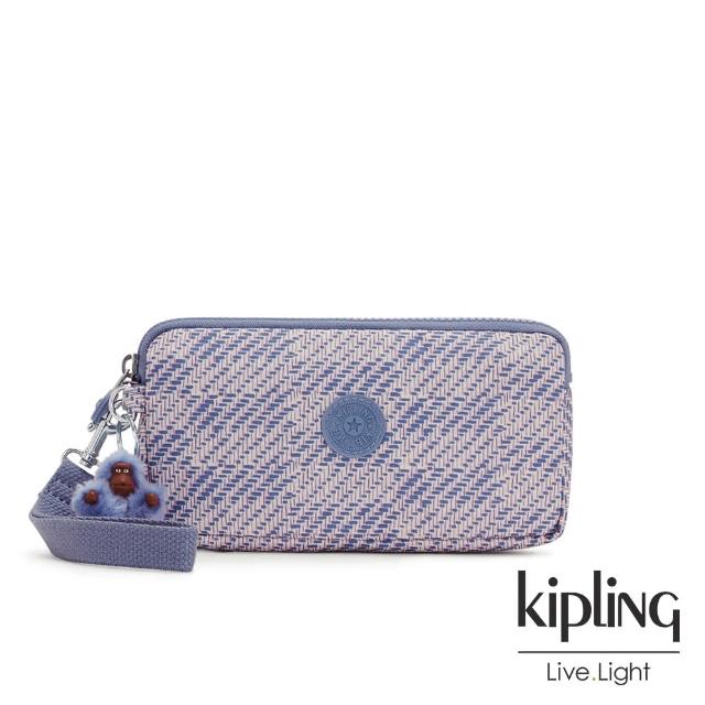 【KIPLING】斜紋軟呢丁香紫手拿包-LOWIE