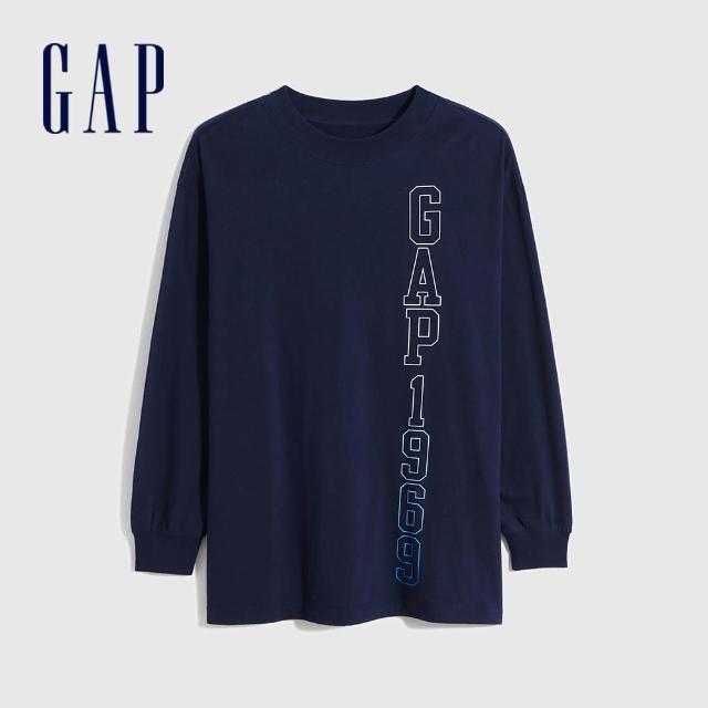 【GAP】女裝 碳素軟磨系列 Logo超寬鬆T恤(753684-海軍藍)