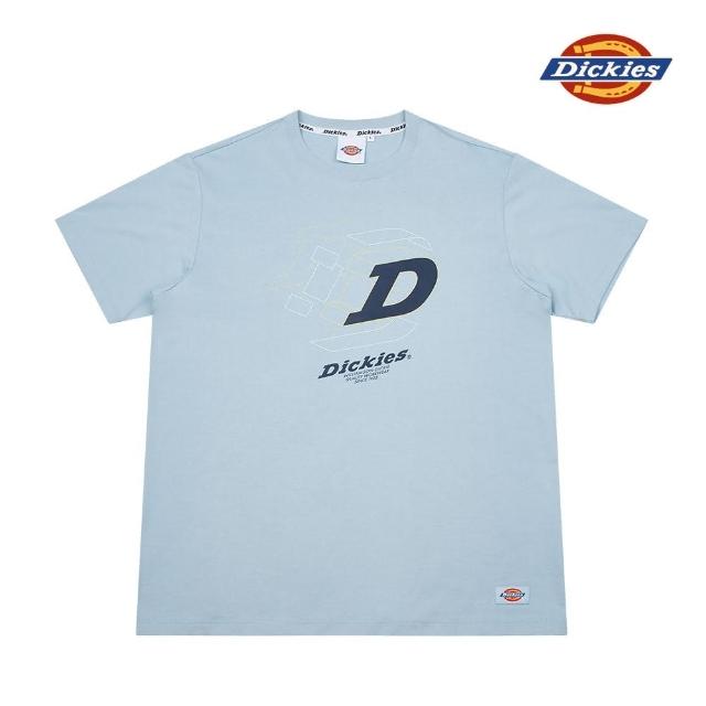 Dickies【Dickies】男女款天藍色純棉亮面效果Logo印花短袖T恤｜DK008759B70