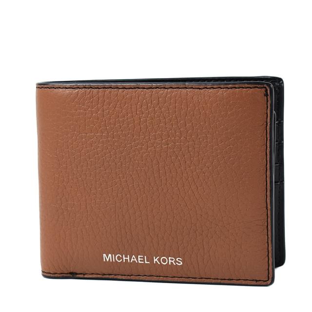 Michael Kors【Michael Kors】男款 燙印LOGO荔枝紋皮革八卡短夾/附證件夾-焦糖色