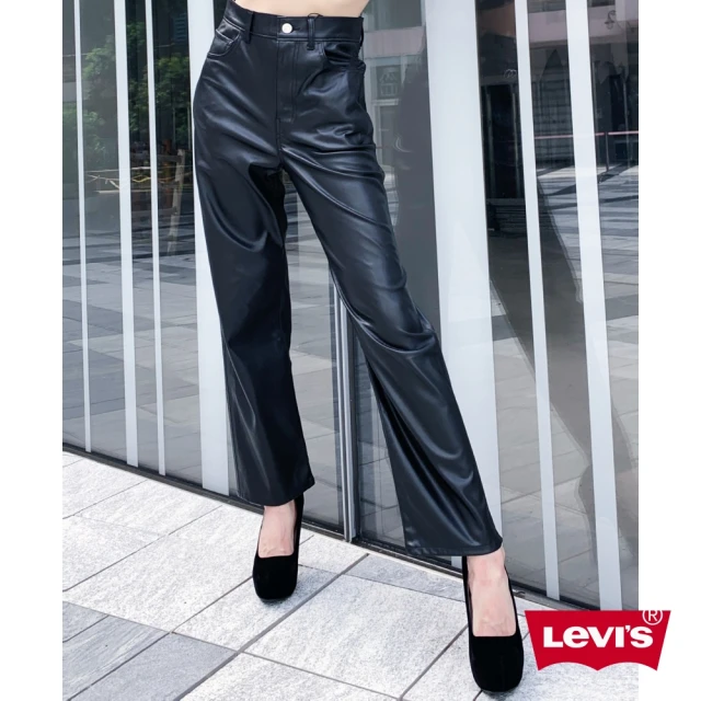 【LEVIS】女款 Ribcage 復古超高腰直筒仿皮褲 / 及踝款 / 摩登黑-熱賣單品