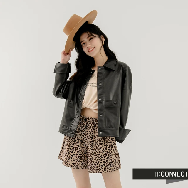 【H:CONNECT】韓國品牌 女裝 -質感造型柔軟皮衣(黑色)