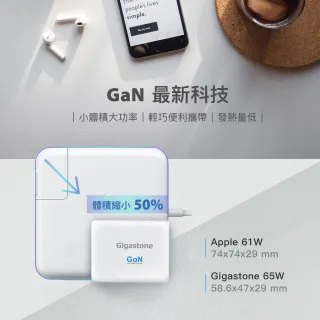 GaN 65W氮化鎵Type-C三孔急速快充充電器 + C to Lightning MFi充電線(iPhone 13/12 蘋果快充組)