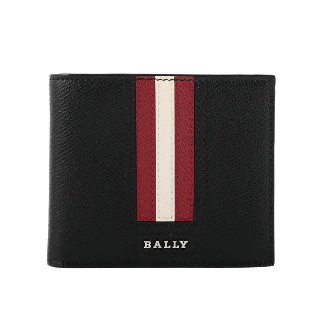【BALLY】Tonett 紅白條紋防刮牛皮證件照短夾(黑色)
