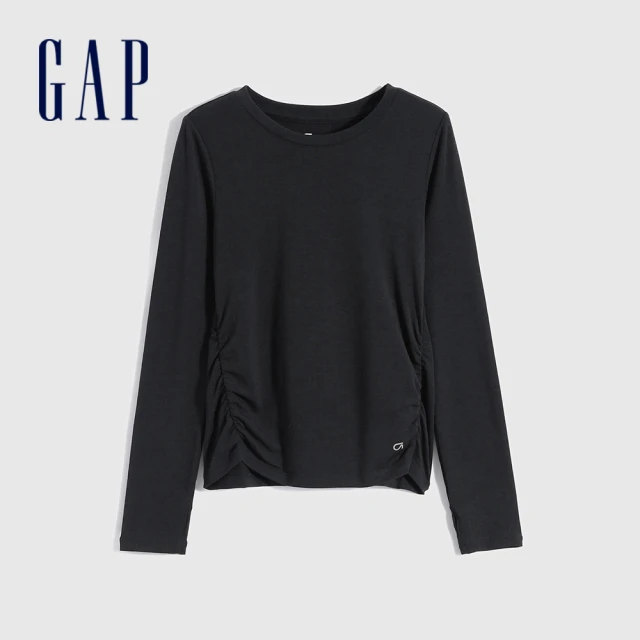 【GAP】女童 速乾吸濕運動長袖T恤(720775-黑色)