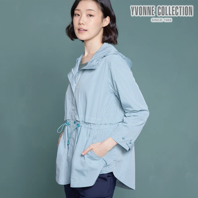 【Yvonne Collection】細格紋風衣外套(深灰綠)