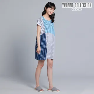 【Yvonne Collection】幾何大圓短袖洋裝(丈青印花)