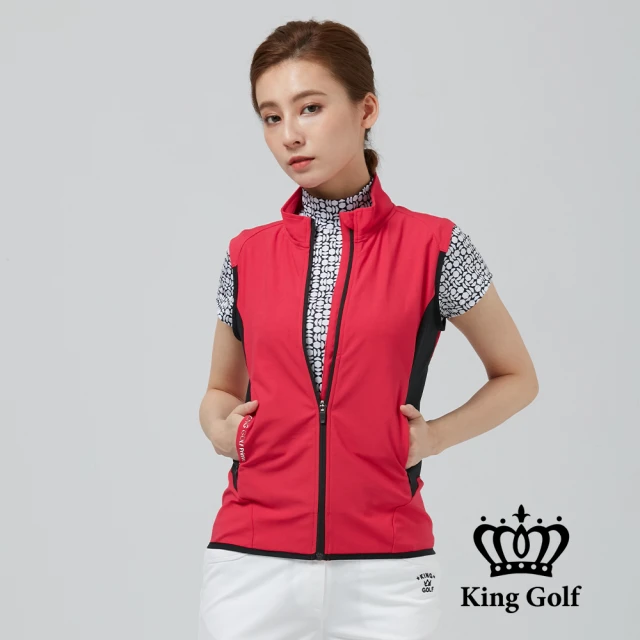 KING GOLF【KING GOLF】刺繡LOGO印圖異色剪接防風背心外套(粉色)