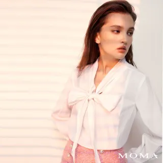 【MOMA】棉麻感綁帶造型上衣(白色)