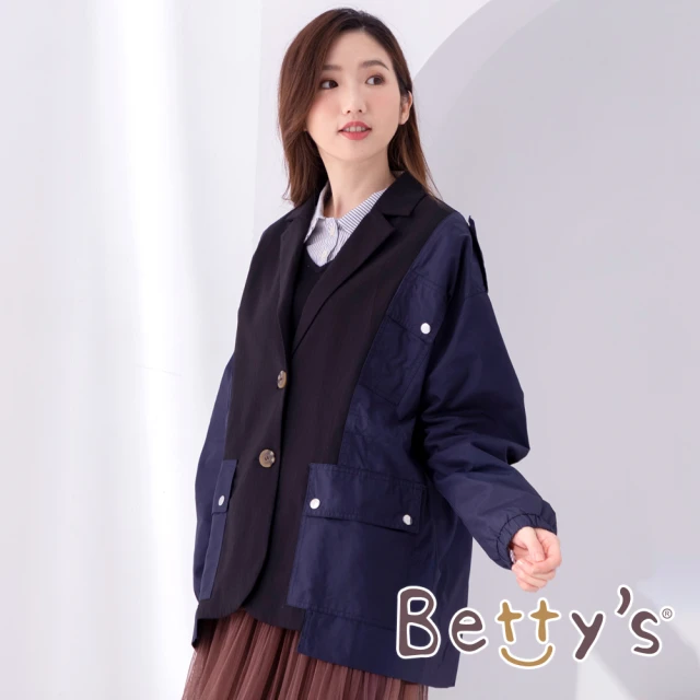 betty’s 貝蒂思【betty’s 貝蒂思】設計款西裝領拼接休閒外套(深藍)