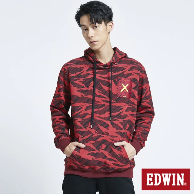 EDWIN【EDWIN】EDGE 滿版迷彩塗鴉帽T-男款(朱紅色)