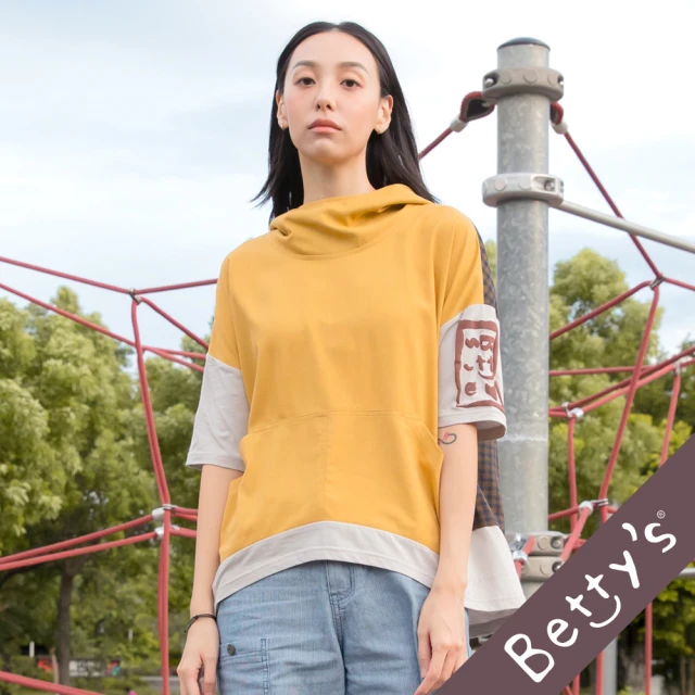 betty’s 貝蒂思【betty’s 貝蒂思】拼布格紋連帽T-shirt(深黃)