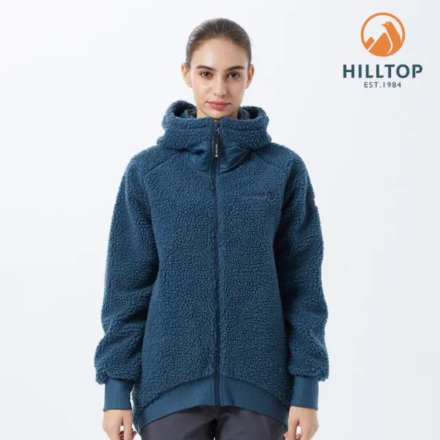 【Hilltop 山頂鳥】女款保暖搖粒絨連帽刷毛外套(H24FK3 藍綠)