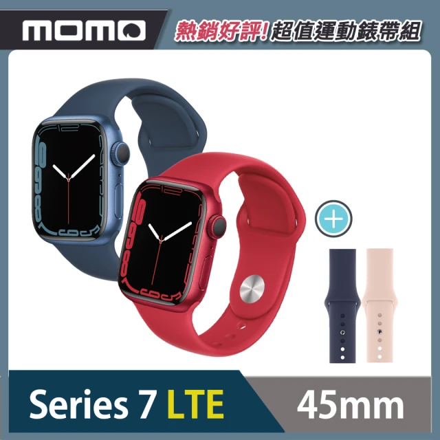 Apple 蘋果運動錶帶超值組【Apple 蘋果】Apple Watch S7 45公釐 LTE版(鋁金屬錶殼配運動錶帶)