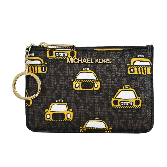 【Michael Kors】NEW YORK CITY滿版計程車卡片夾層鑰匙零錢包(咖啡)