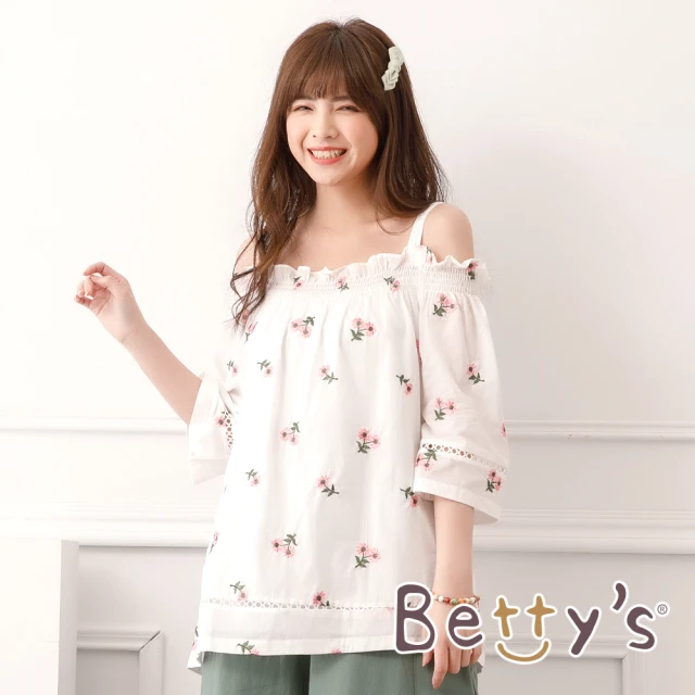 【betty’s 貝蒂思】繡花吊帶一字領上衣(白色)