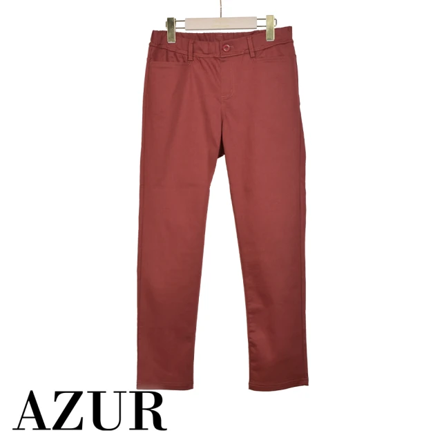 AZUR【AZUR】單釦造型鬆緊彈性貼腿長褲-2色