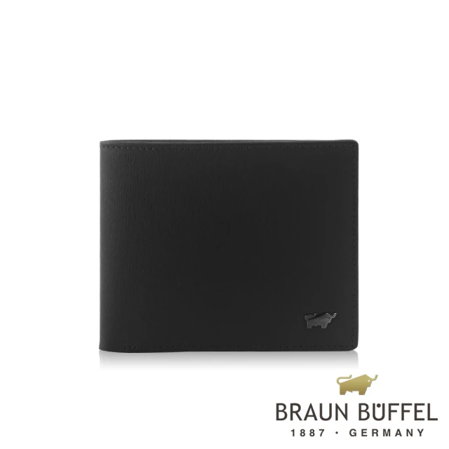 【BRAUN BUFFEL 德國小金牛】台灣總代理 默瑟-II 12卡中間翻透明窗皮夾-黑色(BF384-317-BK)