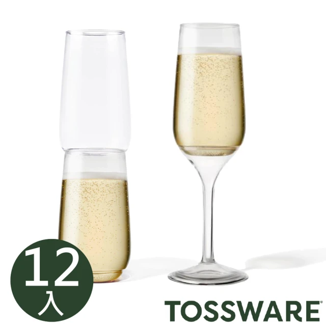 【TOSSWARE】氣泡酒杯6oz 含可拆杯腳 12入組(香檳杯 白酒杯 防摔杯 無梗杯 塑膠酒杯)