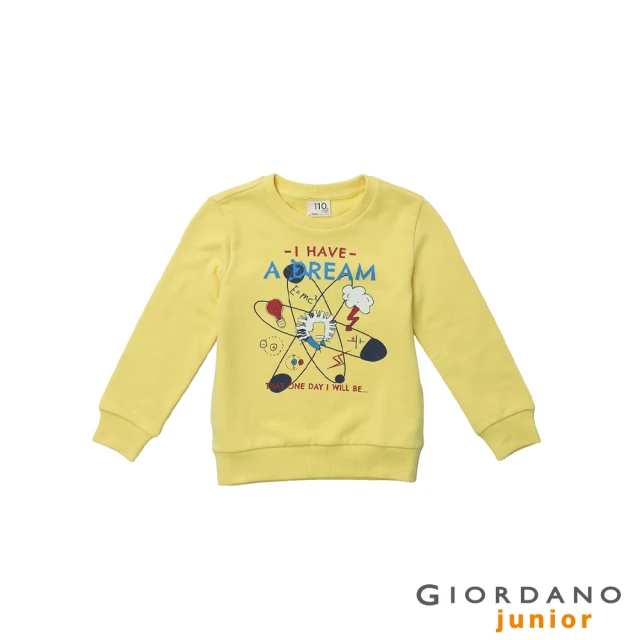 GIORDANO 佐丹奴【GIORDANO 佐丹奴】童裝夢想塗鴉印花長袖T恤(11 嫩黃)