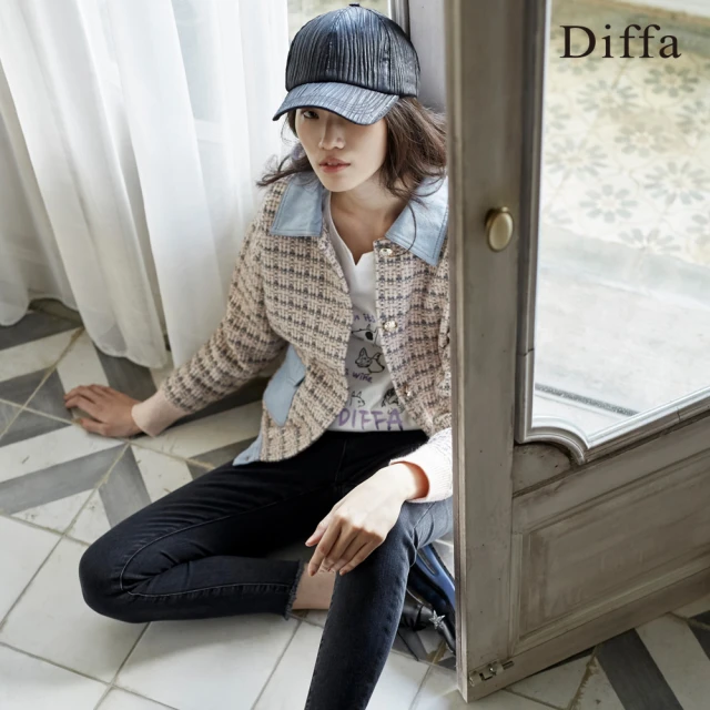 【Diffa】格紋拼接牛仔外套-女