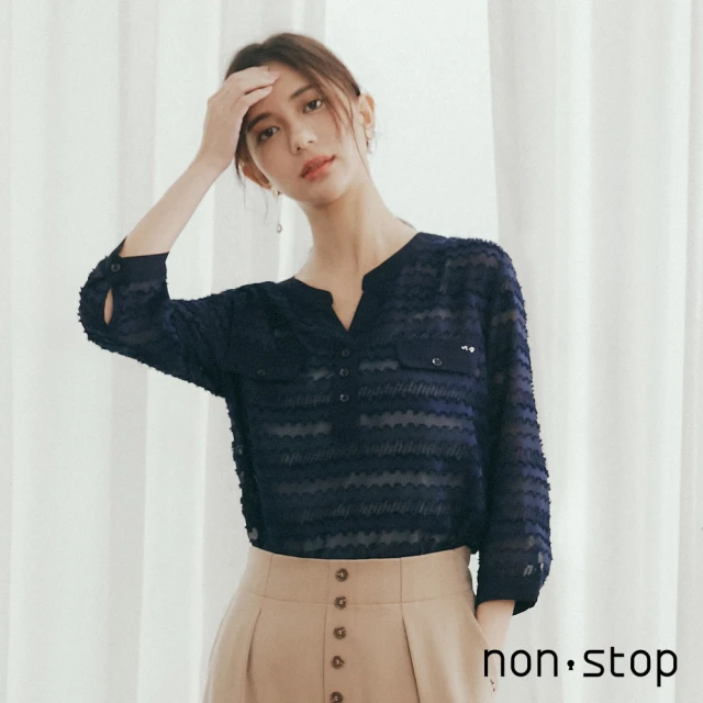 non-stop【non-stop】質感燒花條紋雪紡襯衫-1色