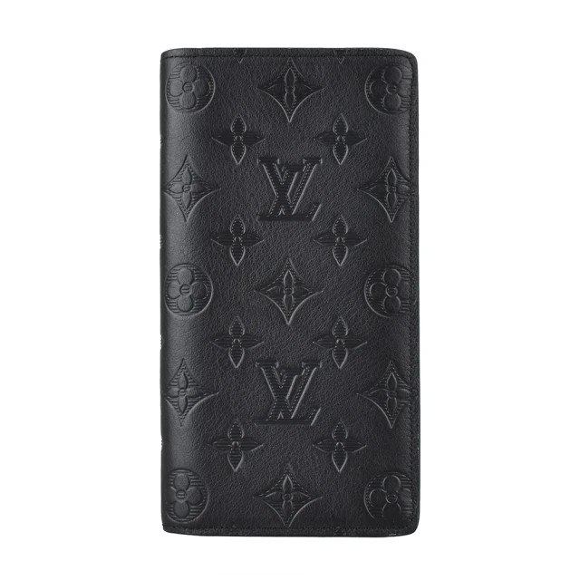 【Louis Vuitton 路易威登】LV BRAZZA壓印LOGO小牛皮8卡對折零錢長夾(黑)