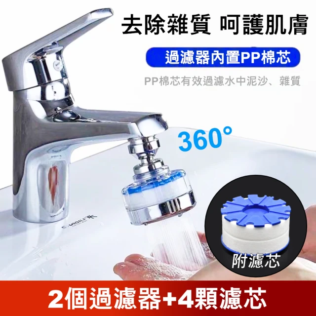 【Dagebeno荷生活】韓式洗臉台水龍頭濾水器過濾器超值組(2個過濾器+4顆濾芯)