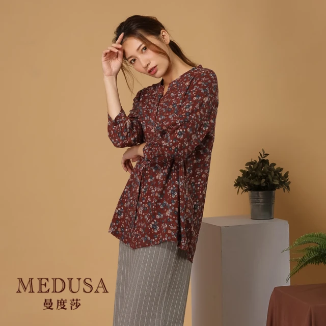 MEDUSA 曼度莎【MEDUSA 曼度莎】純棉 小碎花圓領透氣上衣（M-2L）｜純棉上衣 長版上衣｜上班穿搭 職場穿搭(701-83801)