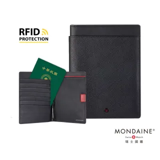 【MONDAINE 瑞士國鐵】蘇黎世系列RFID防盜6卡雙本護照夾(十字紋)
