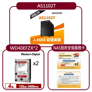 【ASUSTOR 華芸】AS1102T 2Bay NAS網路儲存伺服器+WD 4TB NAS HDDx2