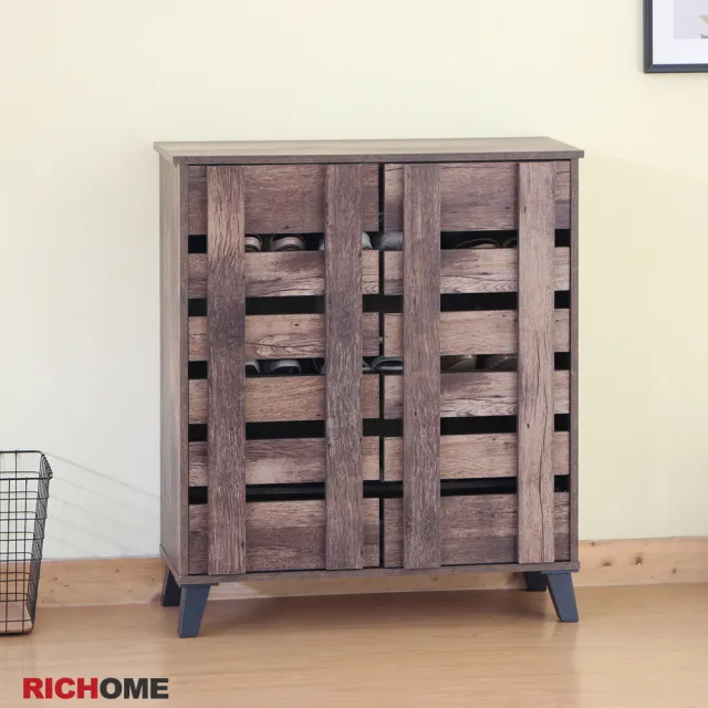 Richome 亞松森雙門透氣鞋櫃 鞋架 玄關櫃 置物櫃 收納櫃 工業風棧板設計 Momo購物網