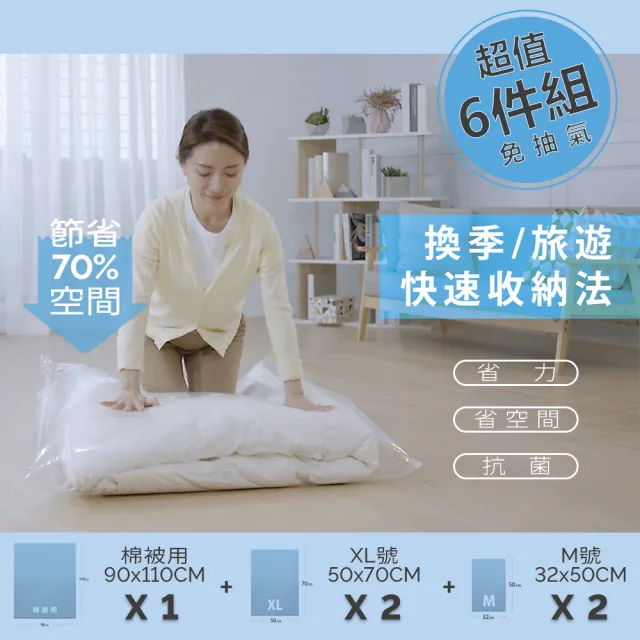 【Lifeology生活美學】日本製輕鬆手捲真空壓縮袋(1棉被用+2M號+2XL號)/