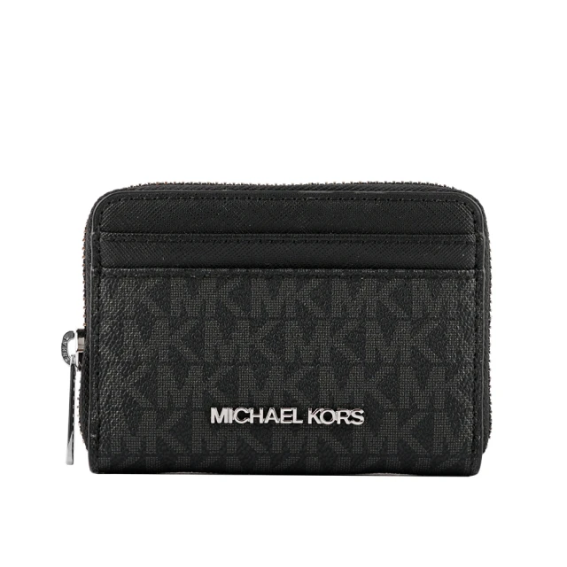 Michael Kors【Michael Kors】銀字滿版Logoㄇ型拉鏈零錢/卡包(黑色)