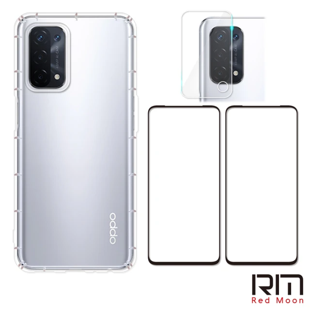 【RedMoon】OPPO A74 手機殼貼4件組 空壓殼-9H玻璃保貼2入+厚版鏡頭貼