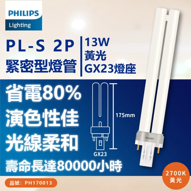 【Philips 飛利浦】10入/箱 PL-S 13W 827 黃光 2P_ PH170013