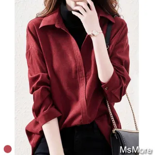 【MsMore】韓版簡約落肩襯衫假2件上衣#111342現貨+預購(紅色)